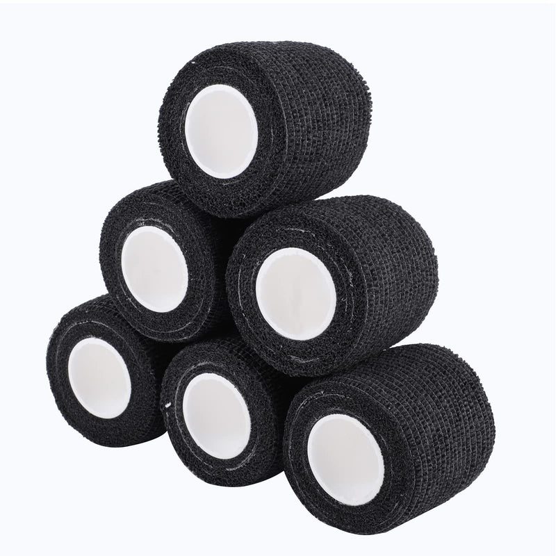 6 Rolls Self Adherent Cohesive Bandages, 5 cm x 4.5 m Non-Woven Cohesive Wrap Uses Include Wrist & Finger Tape Vet Tape Medical Tape Football Sock Tape Sports Tape, Black - NewNest Australia