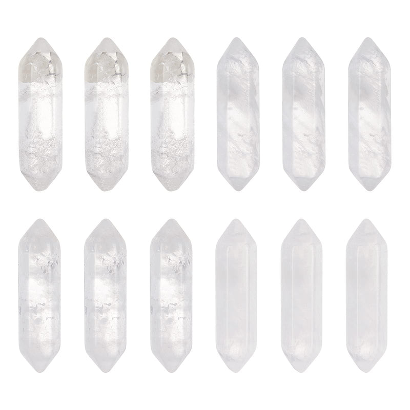 OLYCRAFT 12pcs Natural Quartz Crystal White Quartz Point Hexagonal Crystal Double Terminated Points Wands No Hole Quartz Pendants Gemstone Point Decor for DIY Crafts Necklace Jewelry Making - NewNest Australia