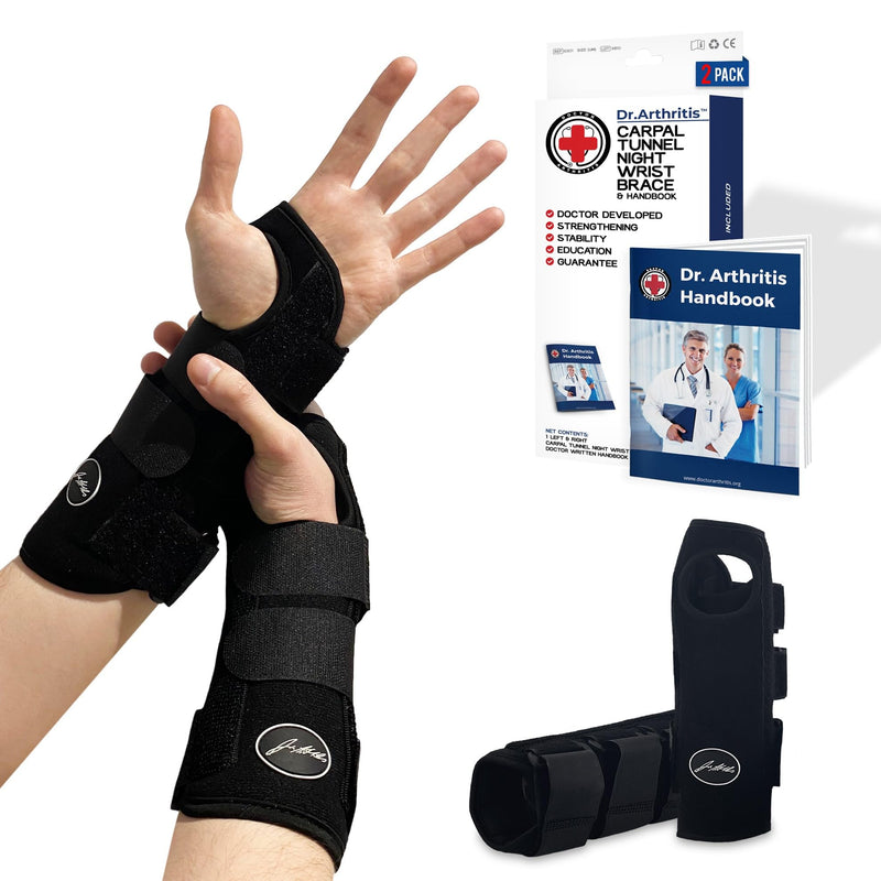 Doctor Developed Carpal Tunnel Night Wrist Brace & Wrist Support (with splint) & Doctor Written Handbook - Fully Adjustable (Pair (Right & Left) 2 Pack - Splint Support (R & L) - NewNest Australia