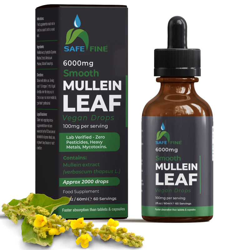 SafeFine Mullein Leaf Extract Drops - 1 Bottle of 60 ml - Alcohol Free & Vegan Formula -Plant Based - Gluten Free - Soy Free - Non GMO-for Respiratory, Immune Support & Natural Sleep Aid - NewNest Australia