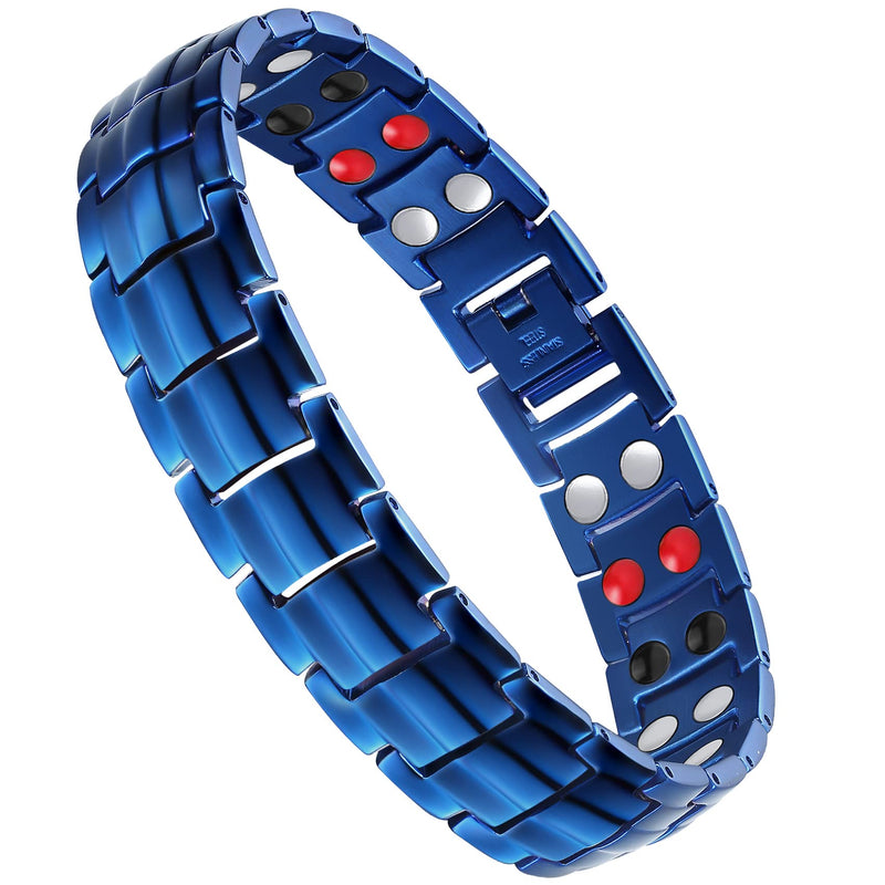 Jeracol Titanium Steel Magnetic Bracelets for Men,4 Element Double Row Strength Magnets Wristband Magnetic Brazaletes with Free Links Removal Tool & Jewelry Gift Box Blue-2 - NewNest Australia