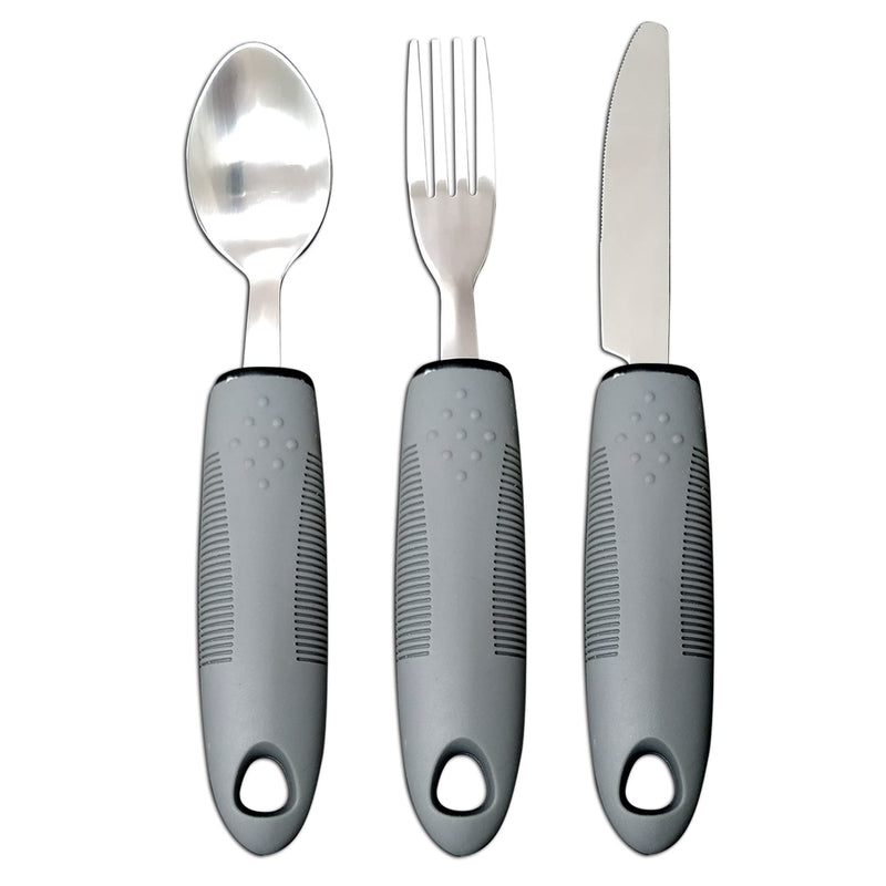 Weighted Extra Wide Handles Easy Grip Cutlery Set, Disability Ideal Dining aid for Elderly Disabled Arthritis Parkinson's Disease Tremors Sufferers (Gray 3PCS) Gray 3PCS - NewNest Australia