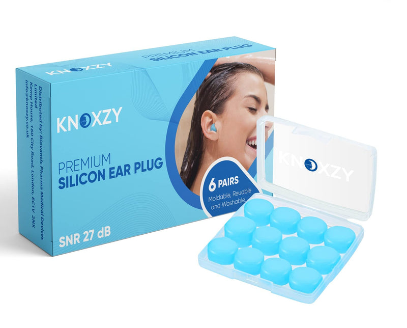 Knoxzy Silicone Ear Plugs for Sleeping Re-Usable Waterproof Noise Cancelling Premium Moldable Ear Plugs for Sleeping, Travelling, Studying Noise Reduction 6 Pair (Pack of 1) - NewNest Australia