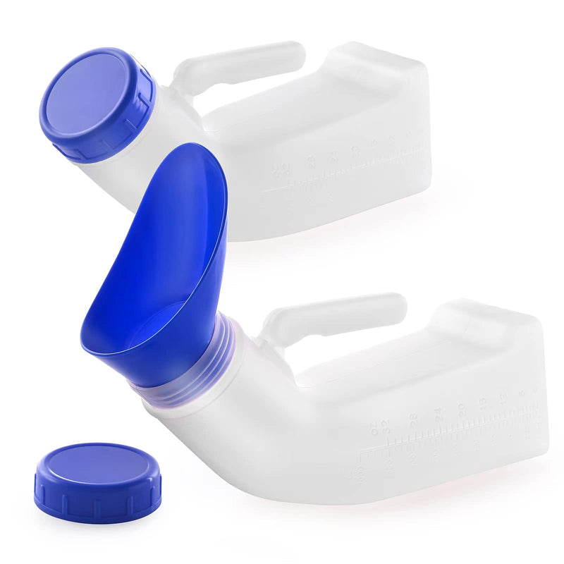 Unisex Urinals, Plastic Urine Bottles for Men and Women, SpillProof Screw Cap Lid, Portable Toilet Urinals Ideal for Car Travel Outdoor 2x Urinal - White and Blue - NewNest Australia