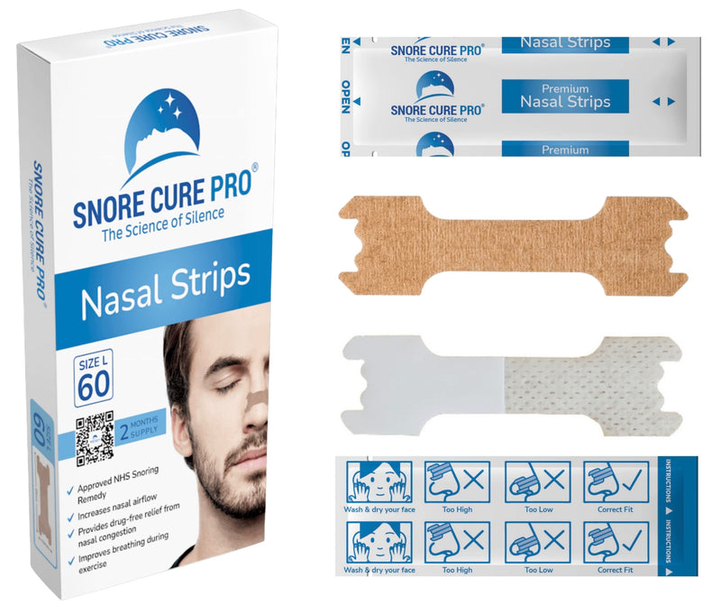 Snore Cure PR0 x60 Large Nasal Strips | Anti Snore Nasal Strips for Snoring | Instantly Relieves Nasal Congestion | Clinically Proven | Drug-Free | Custom Stop Snoring Hypnosis Recording + Ebook - NewNest Australia