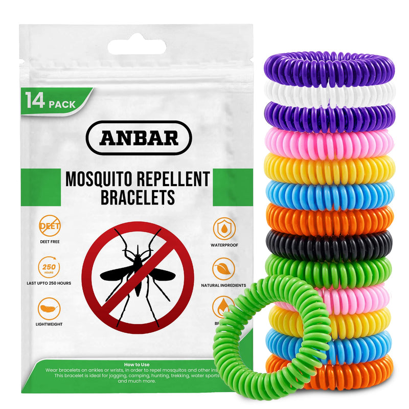 Anbar Mosquito Repellent Bracelets Bands for Adults and Kids, 14 Pack, All-Natural Deet-Free, Non-Toxic Protection, Stretchy Waterproof Anti-Mosquito Wristbands for Hiking and Camping - NewNest Australia