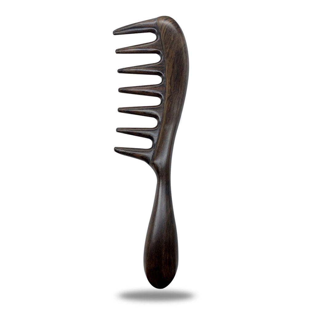 EQLEF Large Wide Tooth Comb Wooden Comb Natural Black Sandalwood Comb Anti Static and Detangling Handmade Big Tooth Comb for Thick Curls and Straight Easy Detangle Hair - NewNest Australia