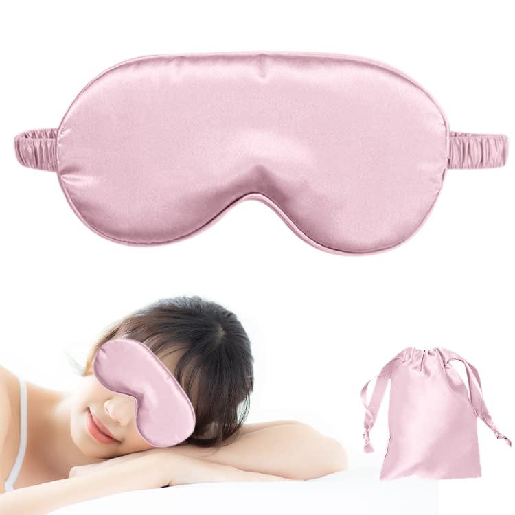 Sleep Mask for Women Men, Silk Eye Mask Super Soft Eye Masks with Adjustable Elastic Strap Both Sides Blackout with Cloth Bag for Travel Yoga Nap Meditation Y4-SMZGYZ(Pink) Pink - NewNest Australia