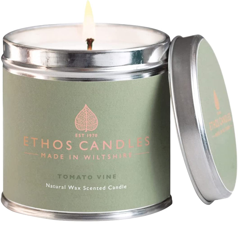 Ethos Naturals Premium Scented Natural Wax Tin Candle - Tomato Vine Scent - Hand-Poured in UK - Burn Time 40+ Hours - Non-Toxic & Natural for Less Smoke & Slow Burn - NewNest Australia