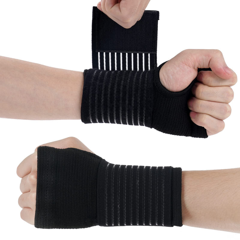 ACWOO Wrist Brace, 2 Pack Elastic Wrist Support with Strap, Adjustable Wrist Compression Relieves Wrist Pain, Tendonitis, Sports Use for Men and Women, Right & Left (Black) Black - NewNest Australia