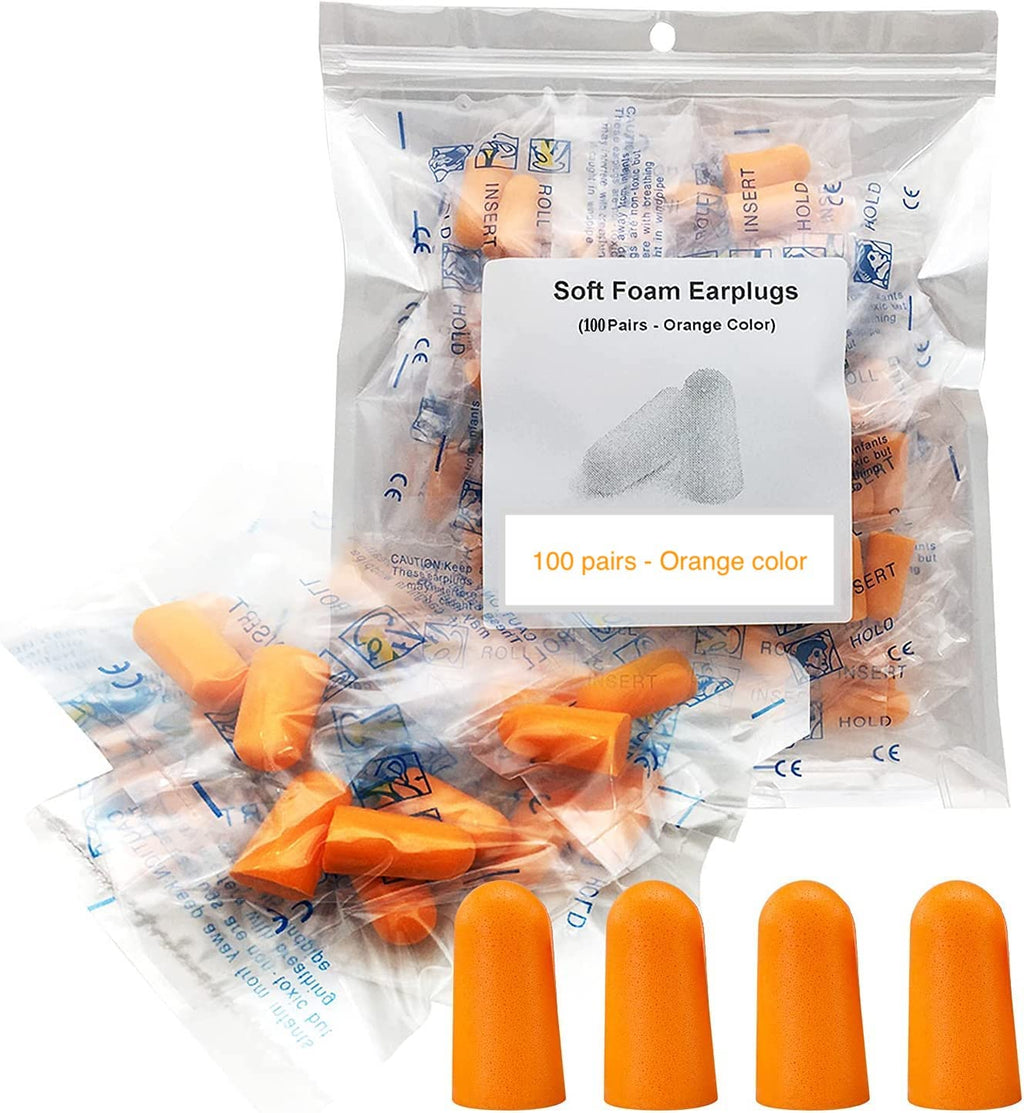 Ear Plug -100 Pairs- Orange Soft Foam Ear Plug 38dB SNR Adult Kids Noise Cancelling and for Sleeping, Snoring, Work, Studying, Loud Noise Sound Blocking Reduction Earplugs Poly Bags - NewNest Australia