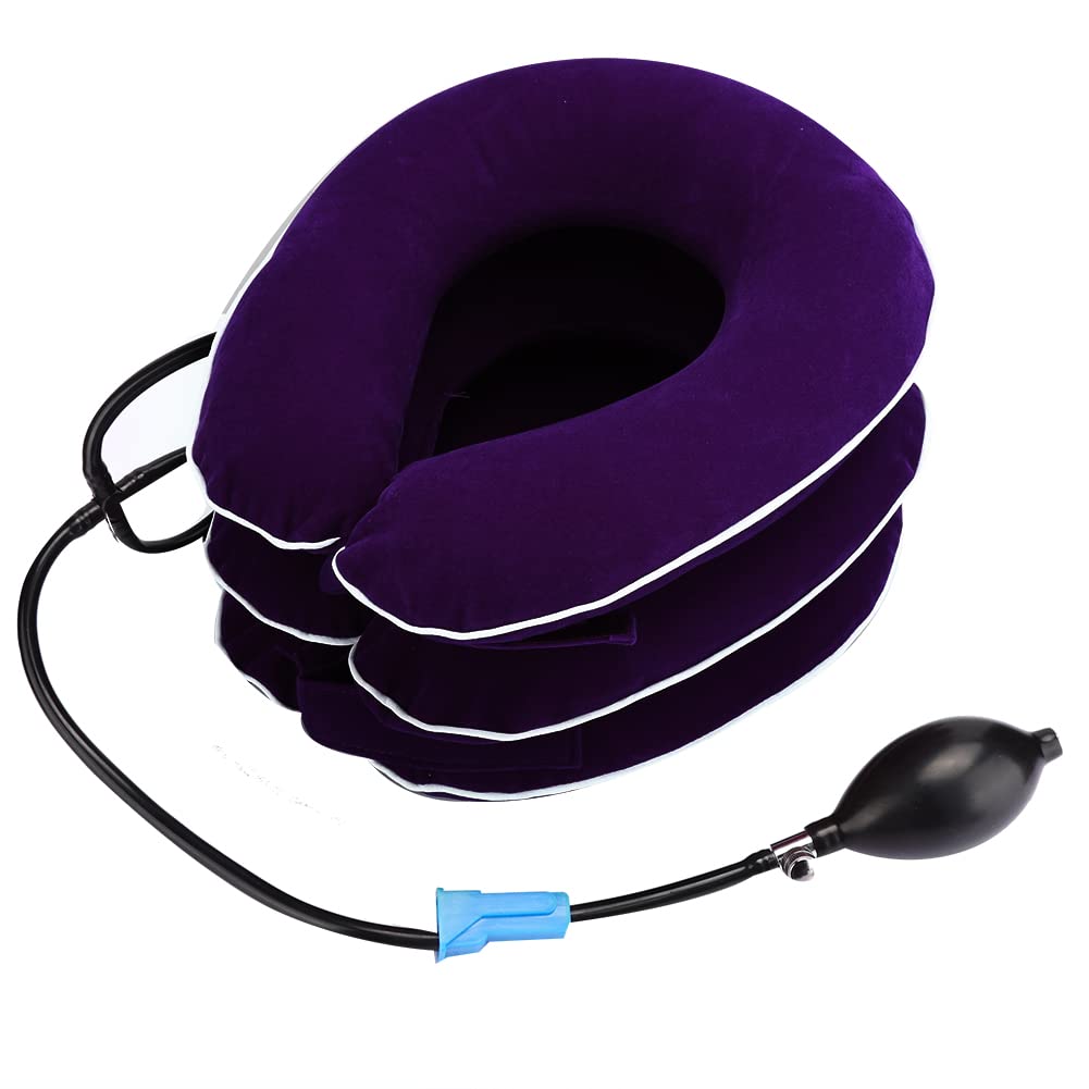 Cervical Neck Traction Device Neck Stretcher Inflatable Cervical Collar Neck Support Brace with Inflating Pump for Neck Pain Relief(Purple) Purple - NewNest Australia