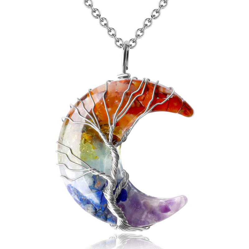 XIANNVXI Crystal Necklaces for Women Crescent Moon Pendant Necklace Healing Crystals Tree of Life Wire Wrapped Reiki Spiritual Necklace Jewellery for Women N - 7 Chakra - NewNest Australia