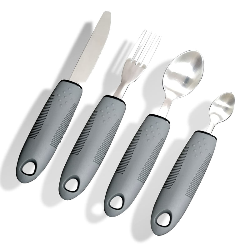 Yuflen 4Pcs Grey Disability Aids Cutlery Sets Extra Wide Handles Easy Grip Cutlery Set Soft and Comfortable Grips Cutlery for Disabled,Elderly and Parkinson's Arthritis - NewNest Australia