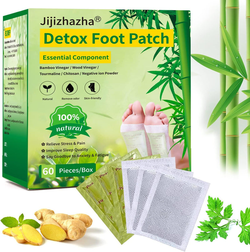 60 Pcs All Natural Ingredients Detox Foot Patches,Organic Bamboo Vinegar Detox Foot Pads Improves Sleep Quality, Increase Spirit and Energy,Safe and Easy to Use(Free Socks) 60 Pcs - NewNest Australia