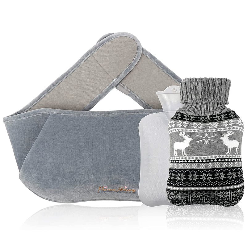 Hot Water Bottle Belt with Knitted Cover, Yotako 3Pcs Wrap Around Hot Water Cover with Soft Rubber Wearable Period Hot Water Pouch for Back Pain Kids Adults Thank You Easter Mother's Day Gift - Grey - NewNest Australia