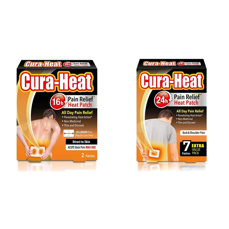 Cura-Heat Back Pain MAX Size Direct-to-Skin, Pack of 2 & Cura-Heat Back and Shoulder Pain Heat patche | 7 Patches | Targeted Pain Relief | Pain Relief up to 24h | Penetrating Heat Action - NewNest Australia