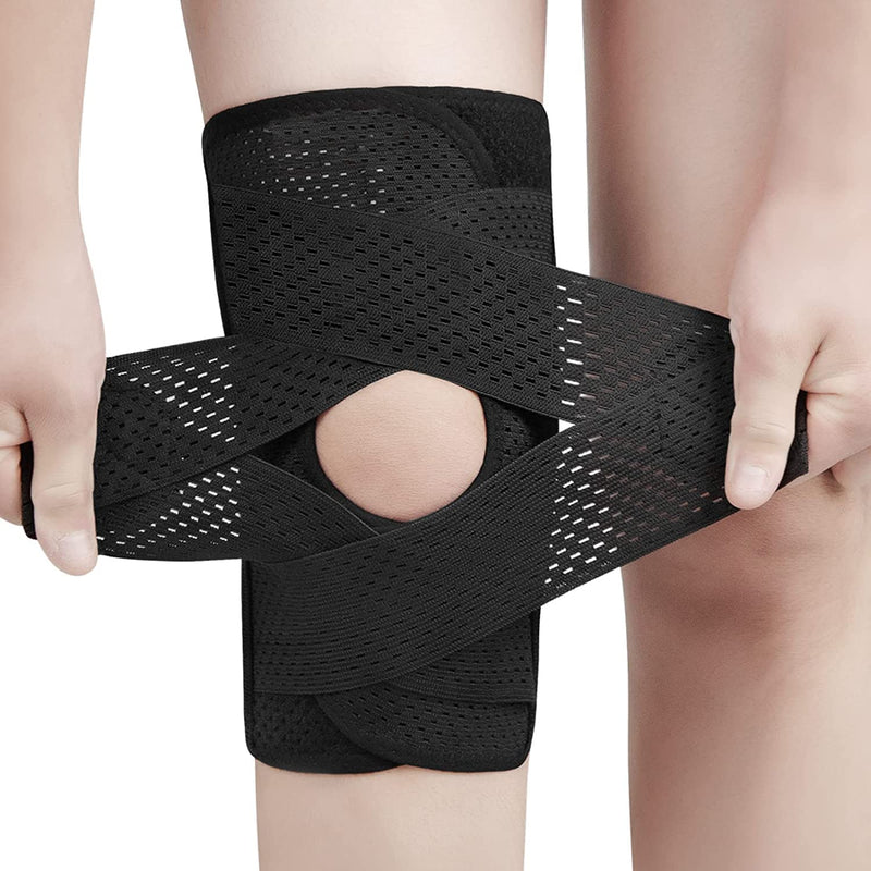 ANAMPION Knee Brace for Knee Pain Adjustable Knee Compression Sleeve Support with Side Stabilizers for Men Women Working Out, Running, Fitness, Weightlifting ACL MCL Meniscal Tear Black (XXL) XXL - NewNest Australia