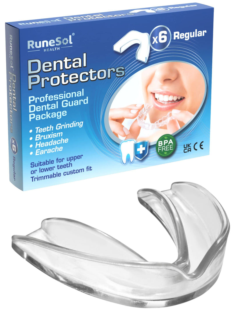 Runesol Mouth Guard for Grinding Teeth, 6 x Regular, Gum Shield for Teeth Grinding, Bruxism Mouthguard, Night Tooth Guard for Adults, Stop Grinding Dental Protector, Class 1 Medical Device UKCA CE - NewNest Australia