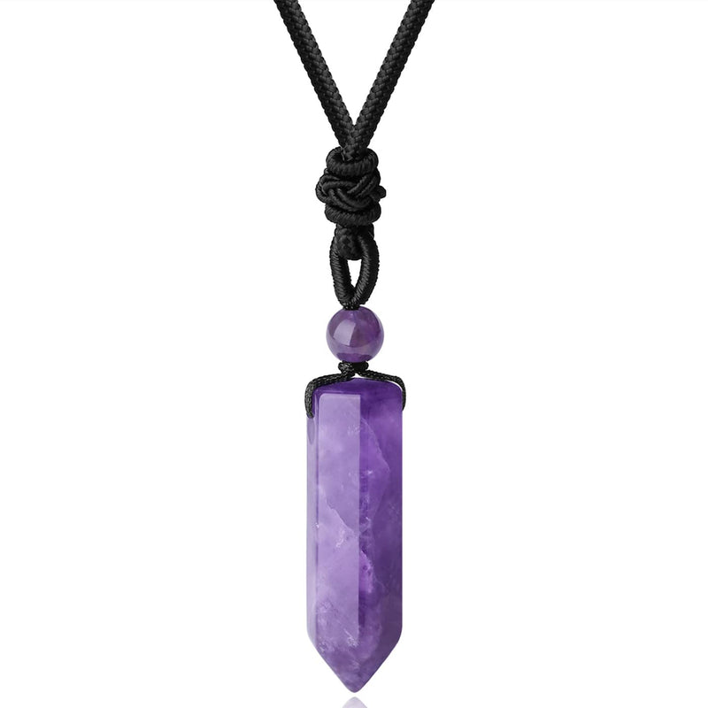 XIANNVXI Healing Crystal Necklace for Men Women Crystal Pendant Hexagonal Point Pendant Necklace Natural Gemstone Adjustable Rope Reiki Jewellery Necklace A - Amethyst - NewNest Australia