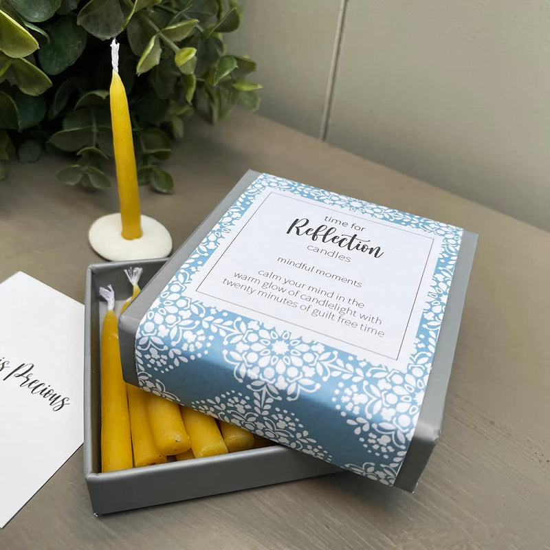 time for Reflection Candles (wrap) by Cotton & Grey. Mindful Moments. 12 Pure Beeswax Candles and a Ceramic Holder. Calm Your Mind in The Warm Glow of Candlelight. - NewNest Australia