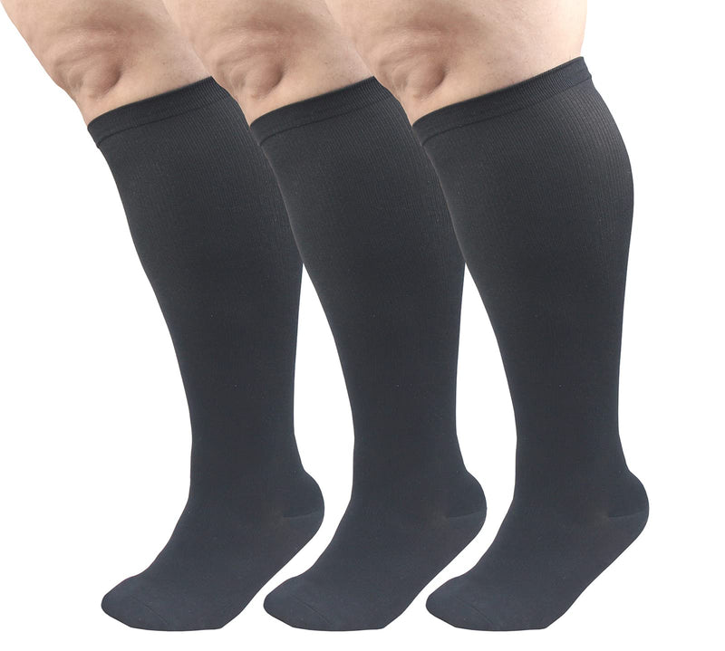 XIMISUN Plus Size Compression socks for women men, flight socks knee high support wide calf compression socks medical for nurse seniors flights fitness cycling 4XL Black-3 Pairs - NewNest Australia