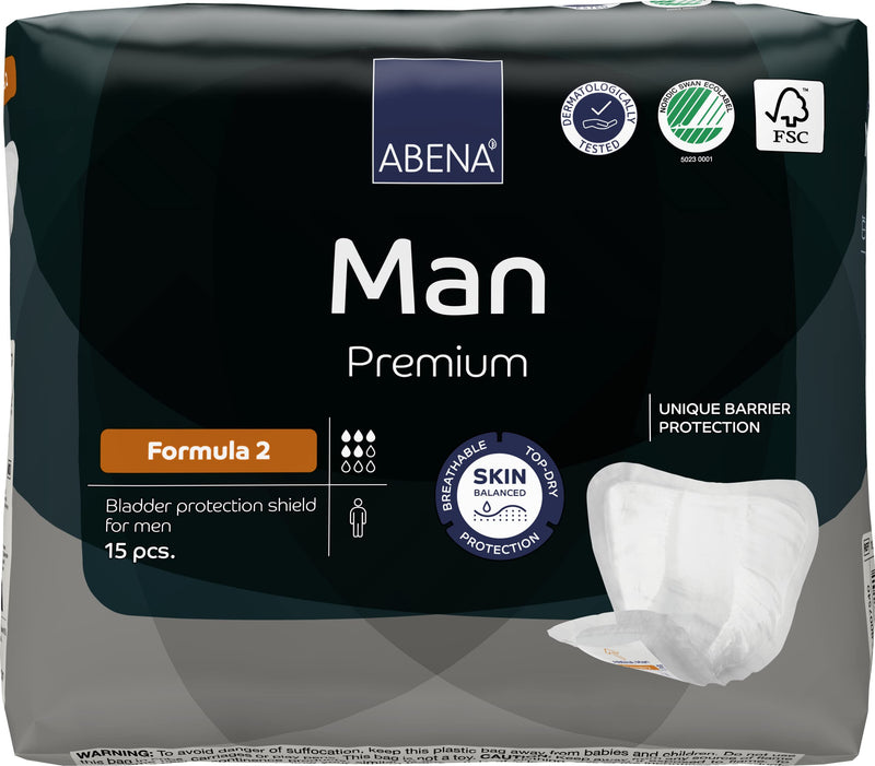 Abena Man Formula 2 Incontinence Pads for Men, Eco-Friendly Mens Incontinence Pads, Extra Protection, Breathable & Comfortable with Fast Absorption, Discreet - 700ml Absorbency, 15PK - NewNest Australia