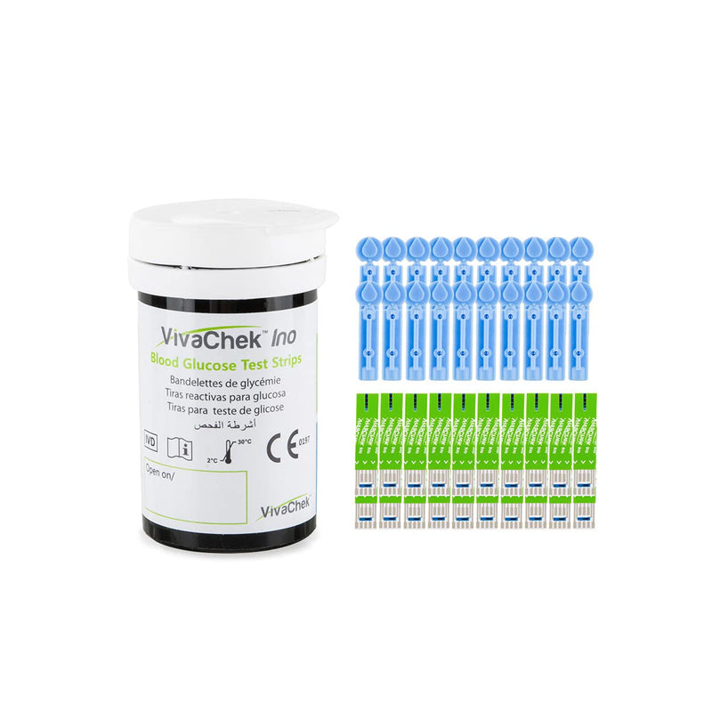 Diabetes Test Strips Blood Glucose Test Strips x 50 & Diabetes Lancets x 50, No Coding Blood Sugar Test Strips for UK Diabetics in mmol/L (VivaChek Ino Series) Ino Series Strips X 50 - NewNest Australia