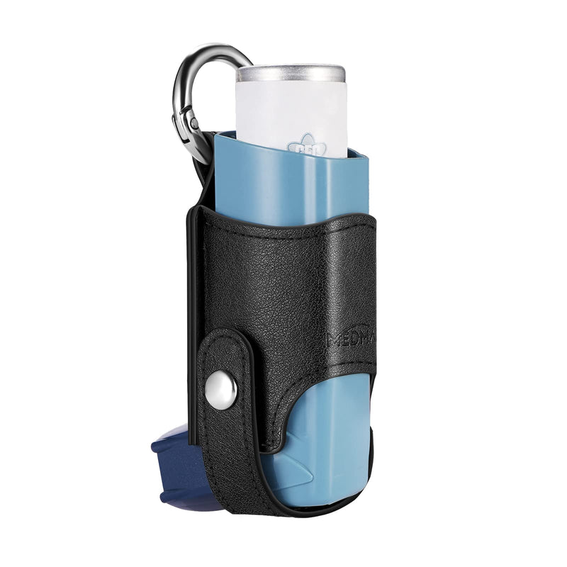 MEDMAX Asthma Inhaler Holder PU Leather Protective Travel Handy Mini Holster, Lightweight Carrying Case with Carabiner Clip, Inhaler Not Included (Case Only) (Black) Black - NewNest Australia