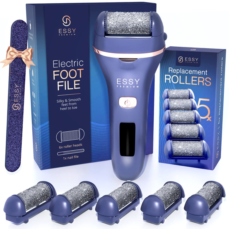 Essy Electric Foot File Pedicure Feet Hard Skin Remover Foot Scraper Dry Dead Skin Remover Callus Exfoliator Rechargeable Feet Scrubber with 5 Replacement Rollers Foot Care Skin Removers - NewNest Australia
