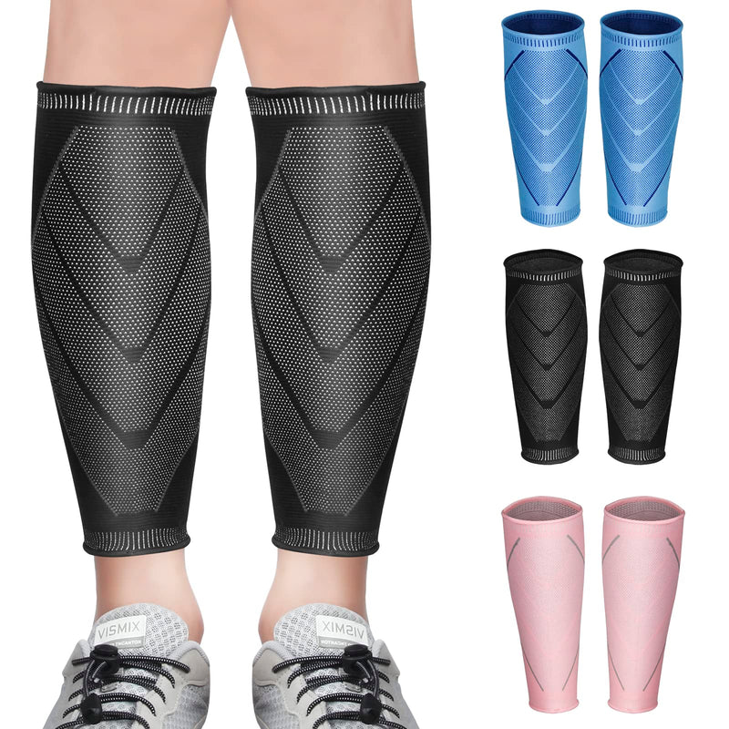 Calf Compression Sleeves for Women & Men 2 Pack Elastic Calf Support Footless Socks Ventilation Calf Brace for Pain Relief, Sports Recovery, Cycling, Travelling, Gym Calf Guards (Black, L) Black - NewNest Australia