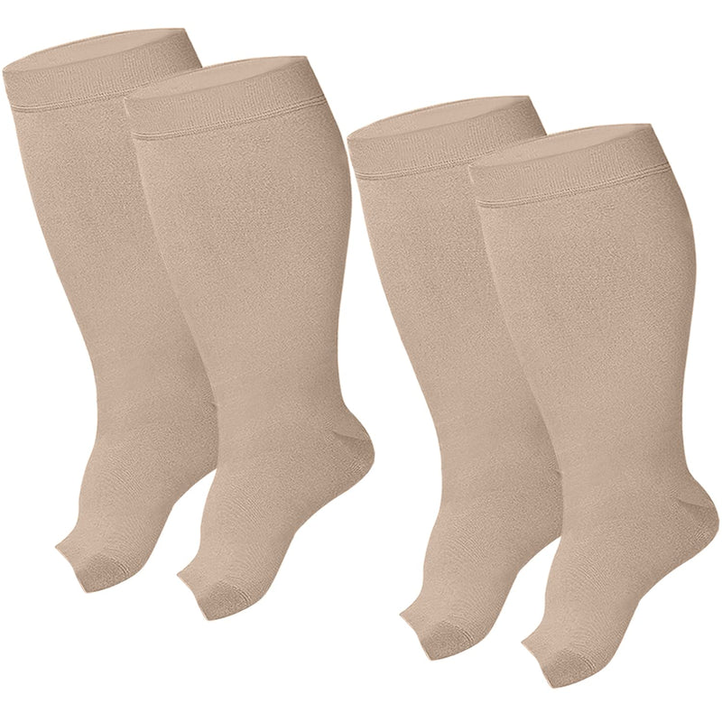 Compression Socks, Flight Socks for Women and Men. (2 Pairs) Plus Size, Wide Calf, Medical Compression Stockings. Knee High with Open Toe. Excellent Support, Helps with Varicose Veins. 6XL - NewNest Australia