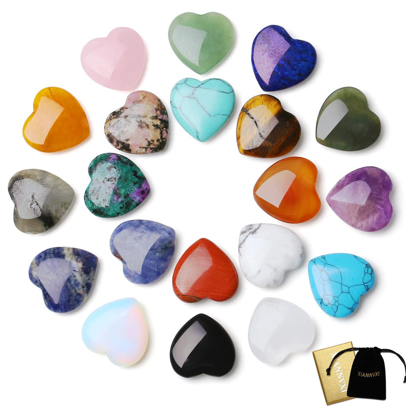 XIANNVXI 20 Pcs Healing Crystals Heart Gemstones Natural Healing Crystal Gifts Love Palm Pocket Stones Reiki Chakra Crystals Multicolour-20pcs - NewNest Australia