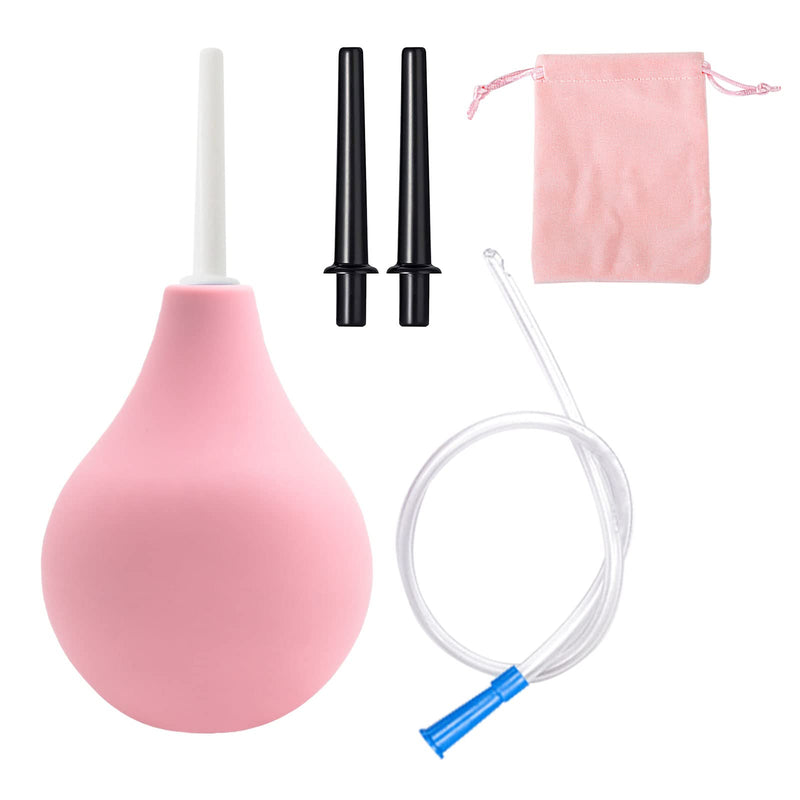 MIVAIUN 225 ML Bulb Douche Set for Men Women, 2 X Reusable Slim Nozzle, 1 X Long Tube Hose Nozzles and 1 X Storage Bag, Silicone Douche Bulb Comfortable Washing Cleaning Douche Kit (Pink) Pink - NewNest Australia