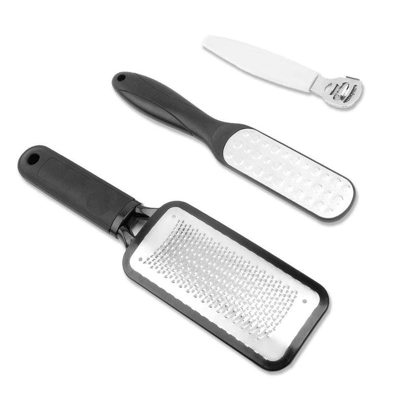 Foot File for Hard/Dead Skin, Foot Callus Remover 3Pcs, Foot Scraper for Wet/Dry Skin, Stainless Steel Foot Rasp for Cracked Feet, Pedicure Kit by Dualeco, Black - NewNest Australia