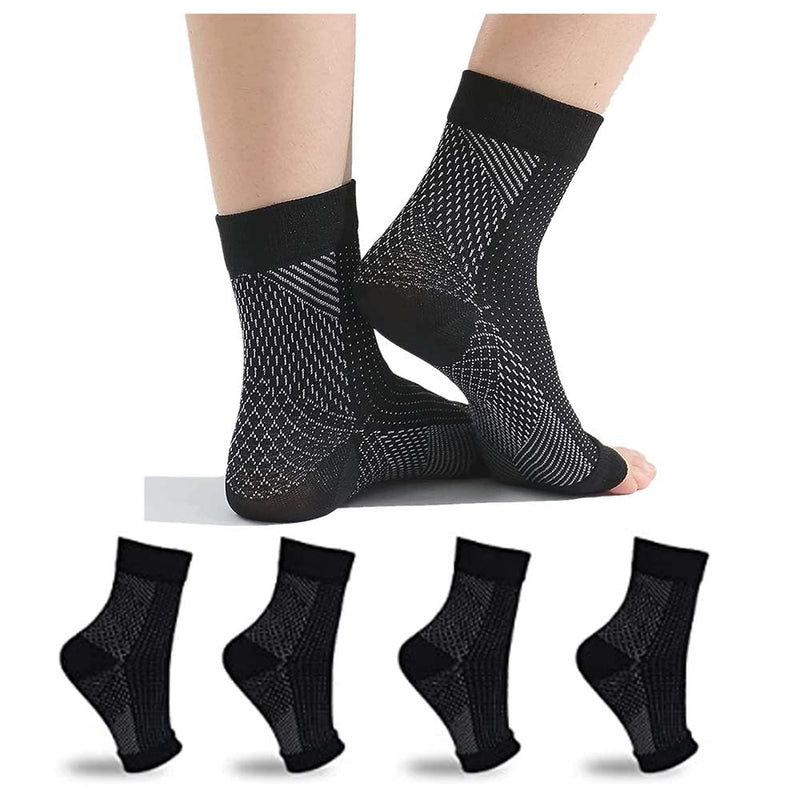 GINGER TECH 4 Pairs Ankle Support Compression Socks, Plantar Fasciitis Socks Neuro Socks, Ankle Support Brace for Ligament Damage Neuropathy Socks for Men and Women, Fit for Feet Size 5-9, Black - NewNest Australia