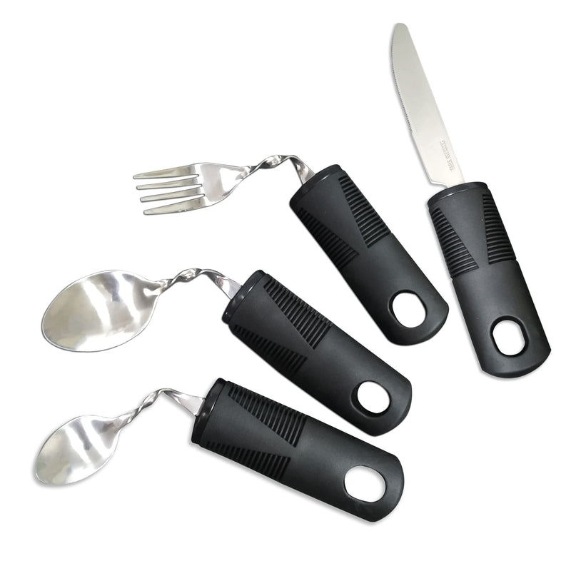 Extra Wide Handles Bendable Easy Grip Cutlery Set, Chunky Handles, Corfort Grips Disability Ideal Dining aid for Elderly Disabled Arthritis Parkinson's Disease Tremors Sufferers Black knife - NewNest Australia