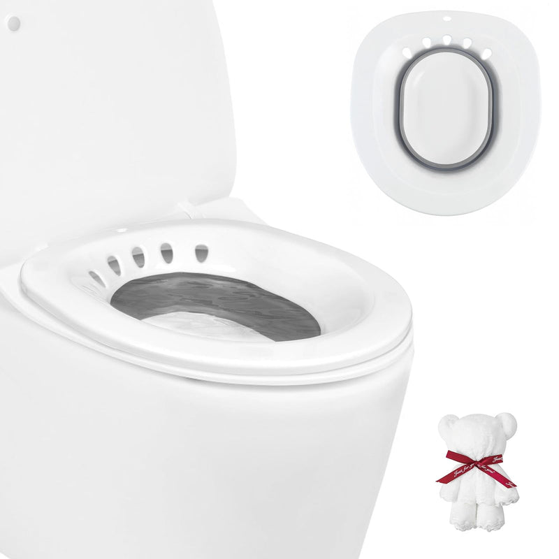 DEANIC Foldable Sitz Bath for Toilet Hemorrhoids Treatment and Post Partum Care, Yoni Steam Bath Seat for Pregnant Women, Bidet Bowl with 1 Towel, Grey Grey+white - NewNest Australia