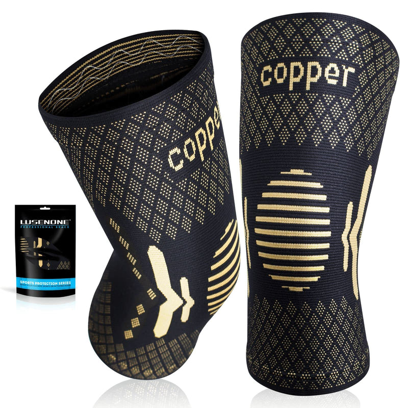 Copper Knee Support for Women/Men 2 Pack - Best Knee Brace Compression Sleeve Support for Arthritis, Knee Pain, Meniscus Tear, ACL, MCL, Joint Pain Relief, Running, Sports, Squats L Copper-Black - NewNest Australia