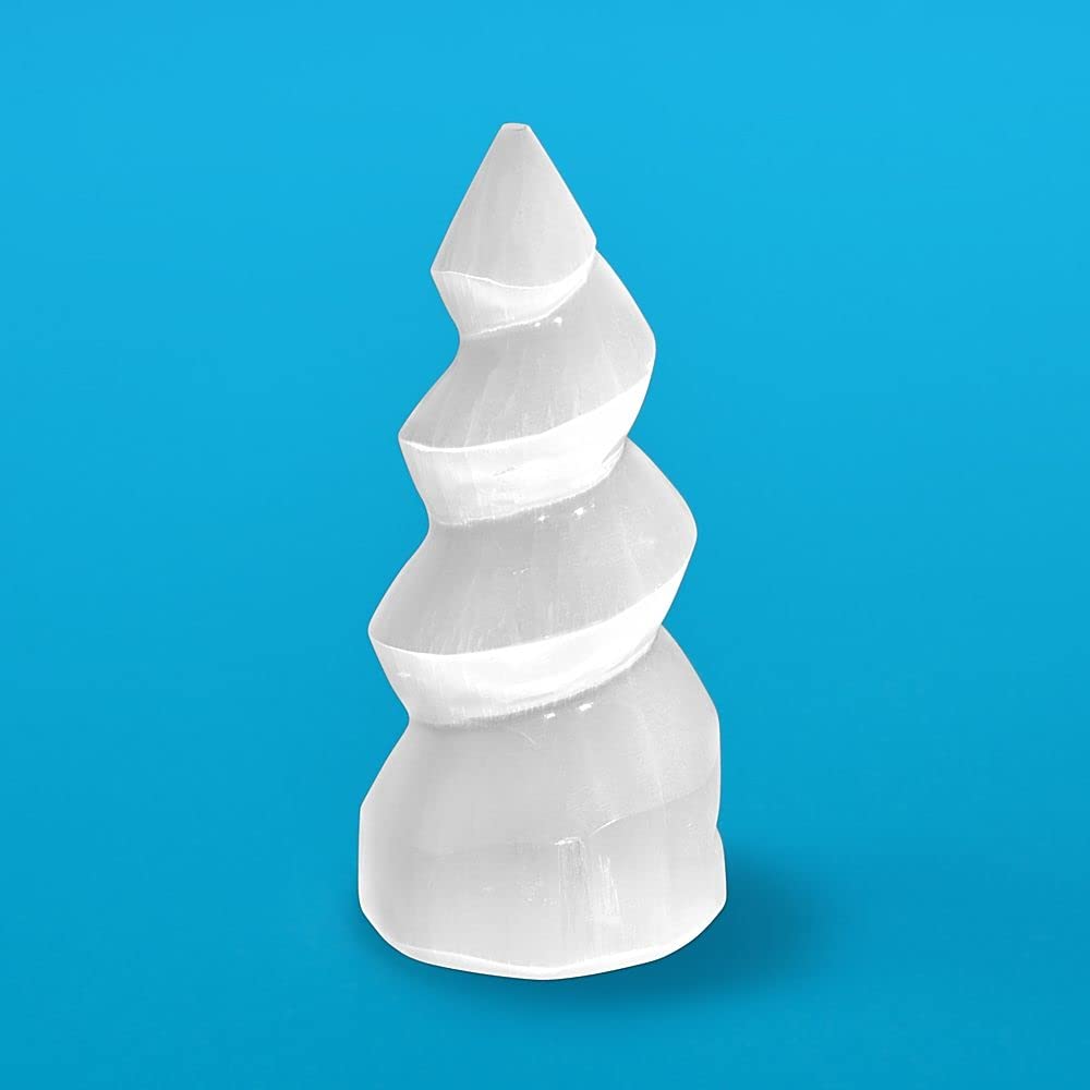 Serafino White Selenite Unicorn Horn Spiral Tower Reiki Healing Crystal Angelic Energy Mineral Meditation Stone Selenite Approx 10cm (Unicorn Horn 10cm) Unicorn Horn 10cm - NewNest Australia