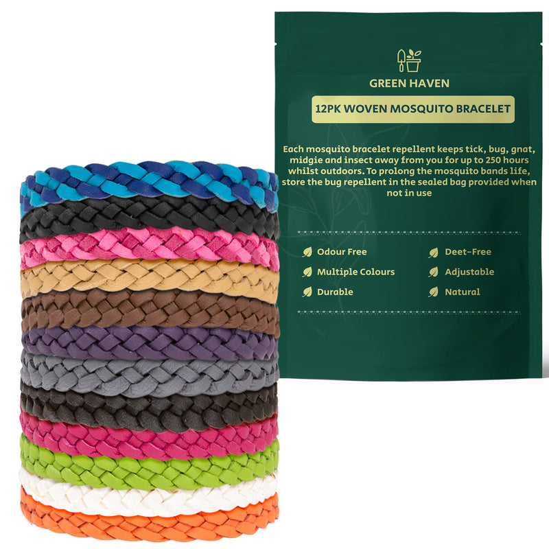 Green Haven Natural Mosquito Repellent Bracelets 12 Pack – Nature Leather Braided Wrist Bands for Children and Adults | Adjustable Leather Deet Free | 300-Hour Insect Repellent Protection - NewNest Australia