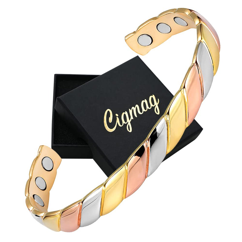 Cigmag Lymphatic Drainage Copper Magnetic Bracelet for Women 99% Solid Pure Copper Ultra Strength Magnet Adjustable Brazaletes Cuff Bangle with Gift Box (Tricolor Pattern) 1-tricolor - NewNest Australia