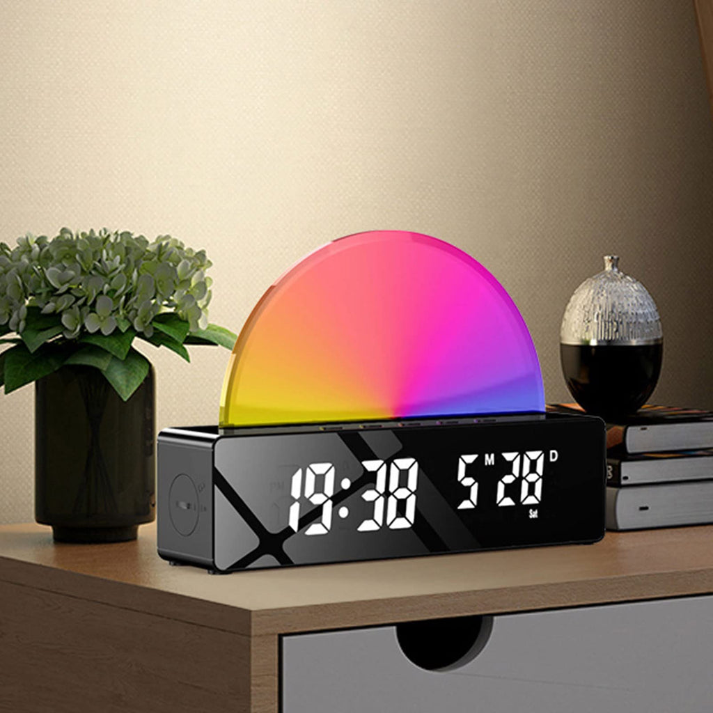 Sunrise Alarm Clock, Wake Up Light with Sunrise Simulation, USB Rechargeable Bedside Smart Lamps, Dimmable Multicolor Atmosphere Night Light Snooze Clock with Temperature Display for Kid Bedrooms - NewNest Australia