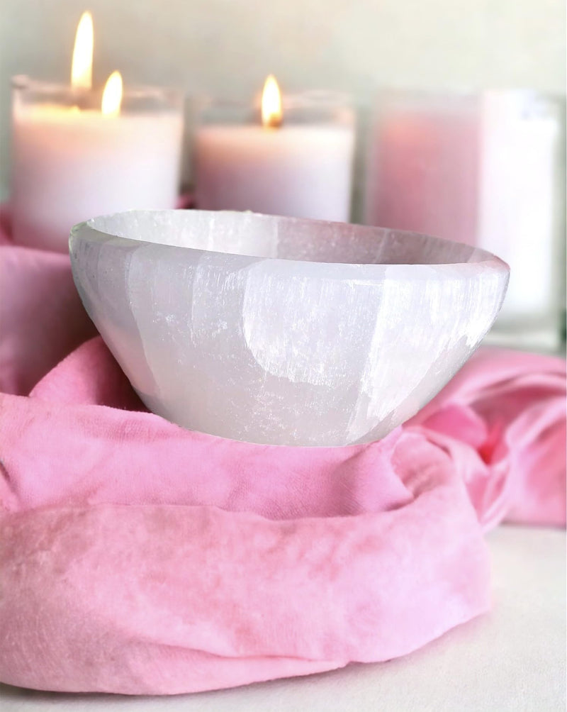 Crystal Selenite Charging Round Shape Handmade Bowl Alter Cleansing Spiritual Energy Healing Plate Charge White Dish Meditation Tumbles Creative Dish Jewelry Storage Decoration or Gift 6 cm - NewNest Australia
