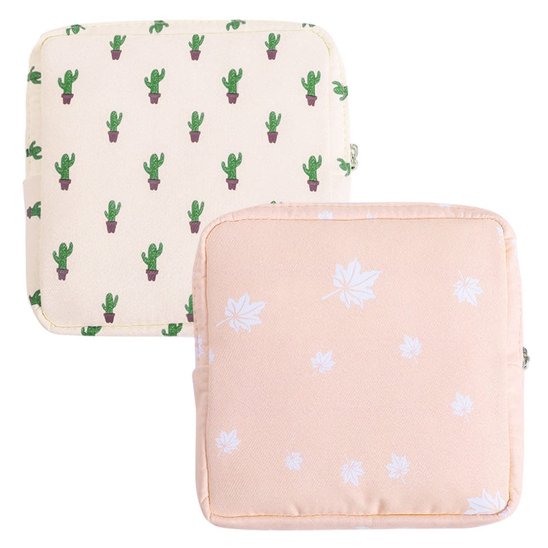 Sanitary Towel Holder，Period Bag Sanitary Napkin Storage Bag Sanitary Pouch with Zipper Portable Pantyliners Bag for Women Teen Girls Ladies(2Pcs) Pink Leaves&pink Cactu - NewNest Australia