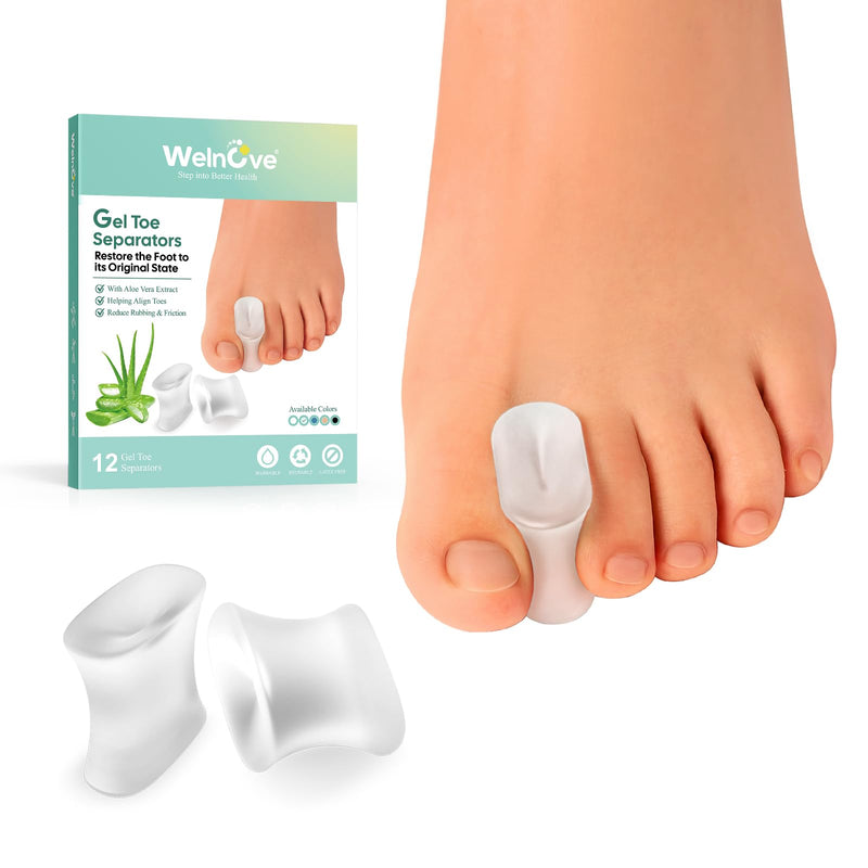 Welnove Gel Toe Separators and Bunion Toe Spacers - 12 Pack Toe Spacers with Aloe Vera Extract Infused - Silicone Bunion Corrector for Curled Toes and Overlapping Toes, Calluse Clear(Aloe Vera) - NewNest Australia