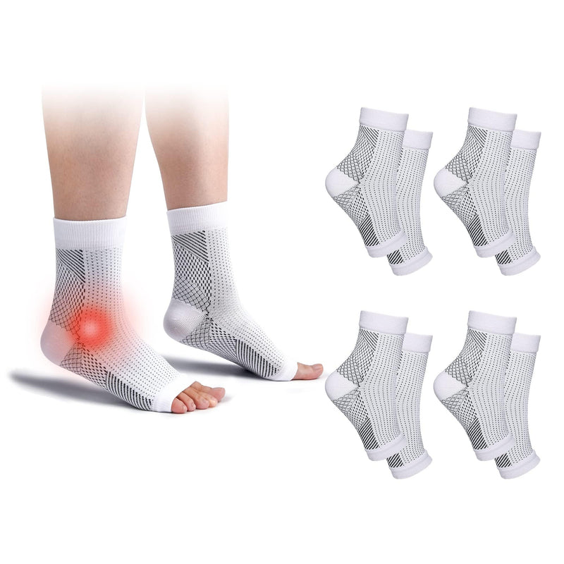 4 Pairs Neuropathy Socks Plantar Fasciitis Socks Compression Socks for Women & Men Ankle Support Brace for Sprained Ankle Breathable Anti-Slip Soothe Socks for Pain Relief M White - NewNest Australia