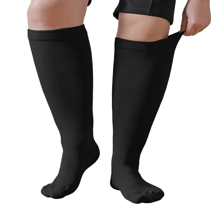 PUTUO Plus Size Compression Sock For Men and Women: Graduated Compression Stockings for Support Flight Travel Running Pregnancy Sports Edema Nurses Athletic 20-30 mmHg 1Pairs Black 3XL - NewNest Australia