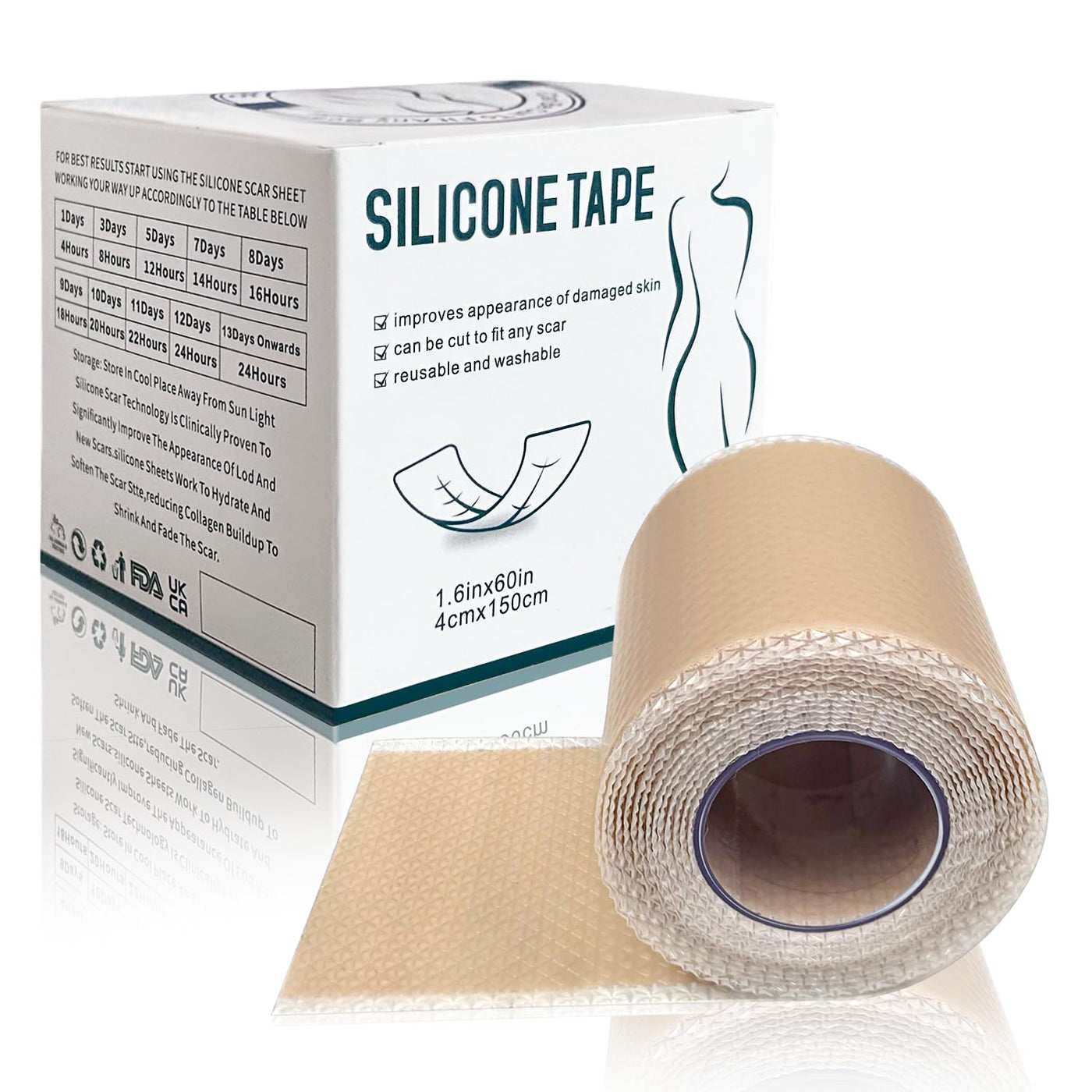 Silicone Scar Sheets (1.6x 60Roll) Medical Silicone Scar Tape  Roll,Easy-Tear Soft Silicone Tape for Scars Removal,Reusable Painless  Silicone Sheets