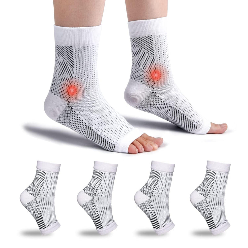 4 Pairs Plantar Fasciitis Socks Neuropathy Socks Ankle Compression Socks for Women Men Medical Ankle Support Brace Wide Calf Compression Socks for Flying, Running M White - NewNest Australia